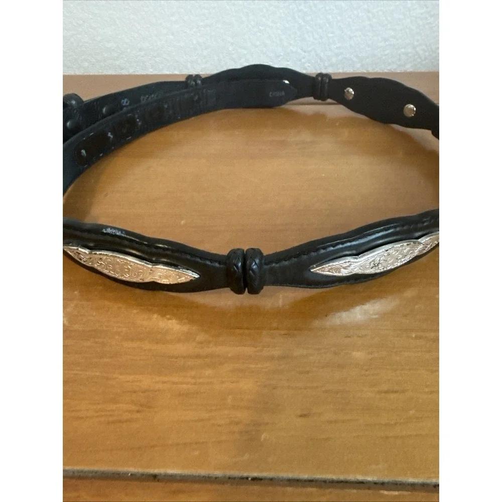 Vintage Tony Lama Black Braided Silver Tone Concho Belt Size-28